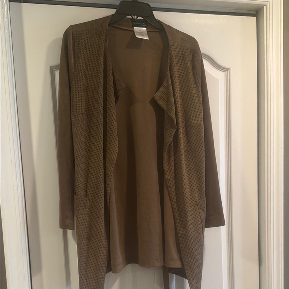Brown Relaxed Blazer with Open Front Design